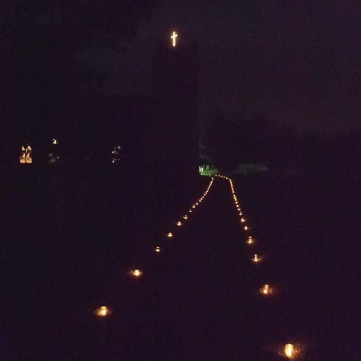 Candles lining the path to St Mary's Church