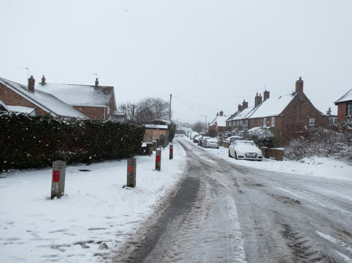 Mill Road, facing north in the snow
